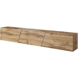 Grand meuble tv sur pied ou mural 3 portes avec Led bois naturel Prago 240 cm