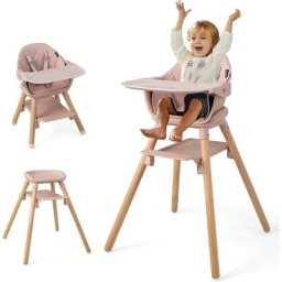6 en 1 Chaise Haute Bébé en Bois Convertible avec Hauteur Réglable&Plateau Amovible Chaise Haute