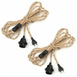 2 paires Lustre Corde de Chanvre Câble 4.5m, Douille E27 Interrupteur avec Fil Cable Ampoule, Pour