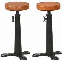Tabourets de bar lot de 2 marron cuir véritable et fonte Vidaxl Brun