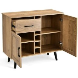 Buffet Cuisine Industriel avec 6 Porte-Bouteilles, Placard 2 Portes, pour Salle à Manger, Salon,