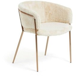 Kave Home - Chaise Runnie fausse fourrure blanche et pieds en acier finition cuivre - Blanc