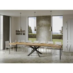 Table extensible 8 à 20 personnes chêne naturel et pieds entrelacés anthracite l 180 à 440 cm