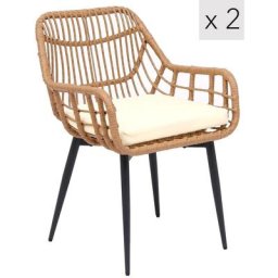 Nordlys - Lot de 2 Chaises Pieds Metal Rotin - Marron