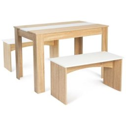 Ensemble table à manger et 2 bancs rozy 4 personnes hêtre et blanc 110 cm - Blanc