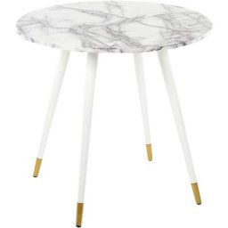 Table à Manger Effet Marbre et Blanc en mdf et Métal ⌀ 80 cm Glamour Gutiere - Blanc