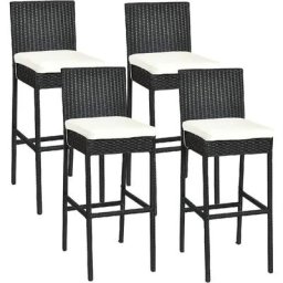 Tabourets de Bar en Rotin Lot de 4 pour Patio avec Coussin, Chaise de Bar Extérieures Charge 180KG