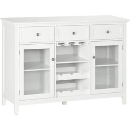 Buffet 2 portes étagères réglables 3 tiroirs casier 6 bouteilles support verres panneaux particules