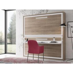 Lit superposé escamotable avec bureau Melina 90x200 cm - Matelas Sans matelas - Façade Bleu marine
