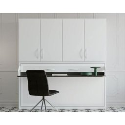 Lit escamotable horizontal 140x190 cm avec bureau et demi-dressing Spako - Haut de gamme - Matelas