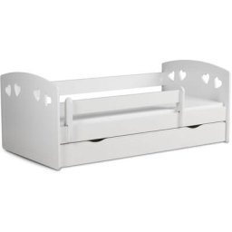 Lit fille orné de cœurs avec barrière de sécurité amovible blanc Myra - Couchage 80x180 cm