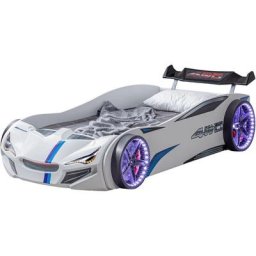 Lit voiture de course avec bruitages et leds Mustang blanc