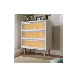 Commode à 3 tiroirs, commode avec tressage de rotin, buffet haut pour chambres et salons - blanc