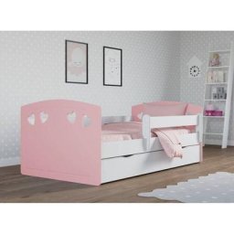 Lit fille orné de cœurs avec barrière de sécurité amovible rose Myra - Matelas Matelas mousse