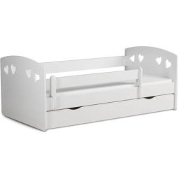 Lit fille orné de cœurs avec barrière de sécurité amovible blanc Myra - Matelas Sans matelas