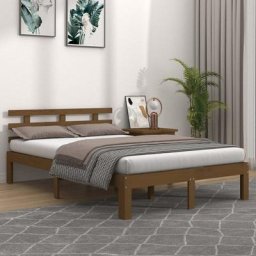 Lit Contemporain Décor - Structure de lit Marron miel Bois massif 140x190cm - Sommier inclus