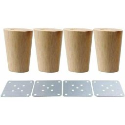 4x Pieds de Meubles 5cm en Bois Massif avec Plaque de Montage et Vis pour Canapé, tv, Lit, Table à