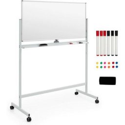 Tableau Blanc Magnetique Rotatif a 360° Hauteur Reglable sur 2 Positions avec 4 Roues Universelles,