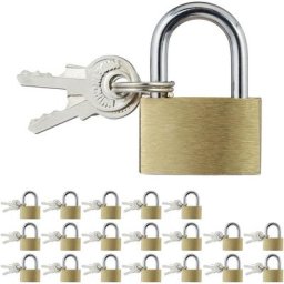 Cadenas en lot de 20, 2 clés chacun, hauteur : 35 mm, cadenas pour valise ou casier, en acier, doré