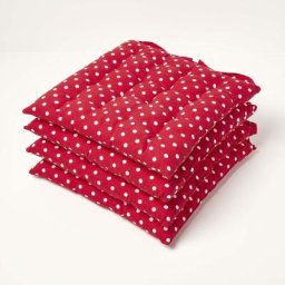 Homescapes - Lot de 4 Galettes de chaise capitonnée Pois rouges 40 x 40 cm - Pois rouges