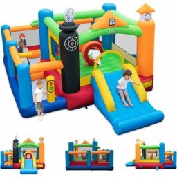 6 en 1 Château Gonflable sur Thème du Train, 480×365×245 cm, Aire de Jeux Gonflable avec