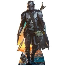 Figurine en carton - The Mandalorian et Bébé Yoda Grogu - Hauteur 182 cm