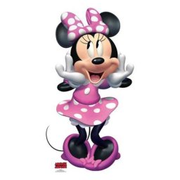 Figurine en carton Disney Minnie avec une robe rose à pois blanc, qui fait un grand sourire 89 cm