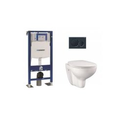Geberit - Pack wc UP320 + Cuvette grohe sans bride Bau Ceramic + plaque sigma noire