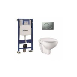 Geberit - Pack wc UP320 + Cuvette grohe sans bride Bau Ceramic + plaque Sigma chr mate