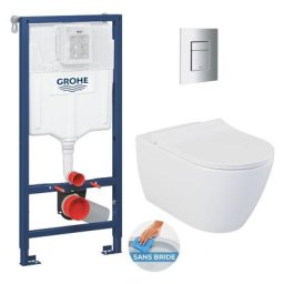 Pack wc Bâti-support Rapid sl + wc sans bride livea Bello + Abattant softclose + Plaque Chrome