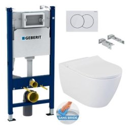 Geberit - Pack wc Bati-support Duofix + Cuvette suspendue sans bride Livea Bello + Abattant soft