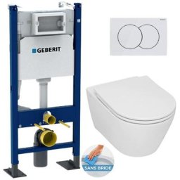 Geberit - Pack wc Bâti-support + pieds autoportant + wc sans bride Serel SP26, fixations invisibles