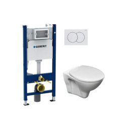 Geberit Pack WC Bâti-support Duofix + WC Cersanit S-line Pro + Abattant + Plaque blanche