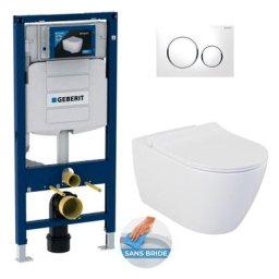 Pack Bati-support UP320 + wc sans bride Livea Bello + Abattant softclose + Plaque blanc chrome