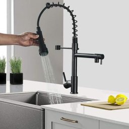 Robinet de cuisine noir, robinet d'évier de cuisine avec pulvérisateur pull - down, robinet de