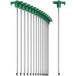 16x Piquets de Tente en Acier - Sardines Longs et durables avec Monture en Plastique pour Le Camping