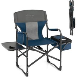 Costway - Chaise de Camping Pliante avec Table Latérale et Sac Isotherme Charge 180KG, Chaise de