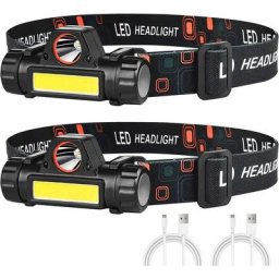 Lampe Frontale led Rechargeable 2 Packs xpe High Beam et cob Low Light Mode Léger pour Course de
