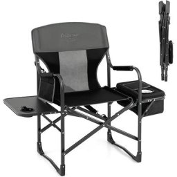Costway - Chaise de Camping Pliante avec Table Latérale et Sac Isotherme Charge 180KG, Chaise de