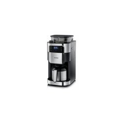 Filterkaffeemaschine mit Mahlwerk und Edelstahl-Thermokanne, Cafetière noir, acier inoxydable