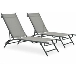 Lot de 2 Chaises longues | Bain de soleil Transat Textilène et acier 43855 - Gris
