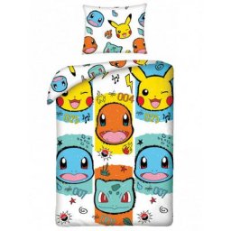 Parure de lit simple Et Taie D'oreiller Pikachu, Carapuce, Bulbizarre et Salamèche - 140 cm x 200 cm