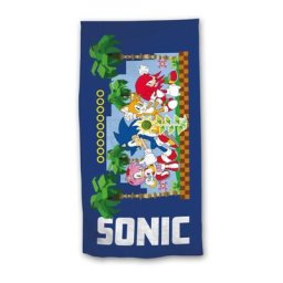 Serviette de plage - Sonic avec tous les personnages - Bleue - 70x140 cm