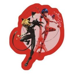 Aymax - Coussin forme miraculous ladybug et chat noir sur fond rouge avec la tour eiffel