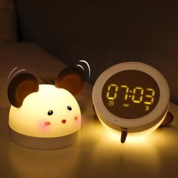 Veilleuse Enfant 3-en-1 Réveil et Veilleuse 7 Couleurs led Luminosité Réglable avec Télécommande