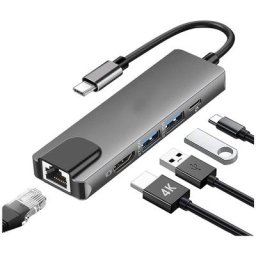 Hub usb c, 5 en 1 usb c vers hdmi, adaptateur multiport usb c avec Ethernet 100M, hdmi 4K,