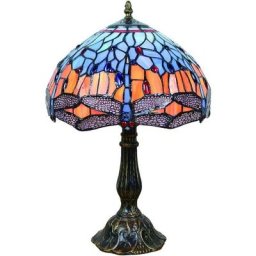 Tiffany Lampe de Table, 12 Pouces Rétro Libellule Bleue Abat-jour, Démodé Vitrail Veilleuse