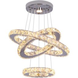 Led 3 Anneaux Lustre Moderne Cristal Pendentif Lumière En Acier Inoxydable Plafonnier pour Chambre
