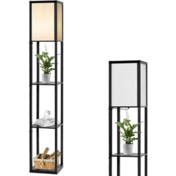 Relax4life - Lampadaire sur Pied 1,6M avec 3 Etagères de Rangement et Abat-jour en Tissu, Style