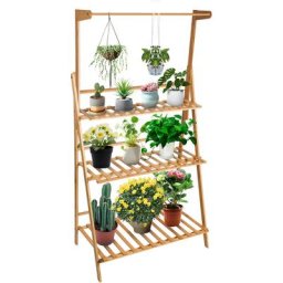 Étagère plantes en bambou pliables Escalier étagère pour fleurs avec 3 tablettes 70x40x141cm